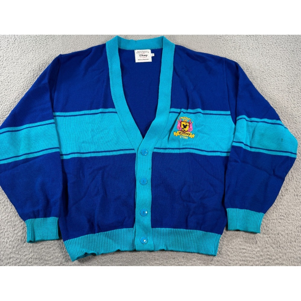 Vintage Disney Store Cast Member Men's XL Knit Cardigan‎ Blue Embroidered Crest